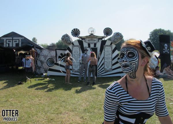 Black and white striped ORTET with Mechanical Memory Machine (formerly known as the Coin-Operated Artist)